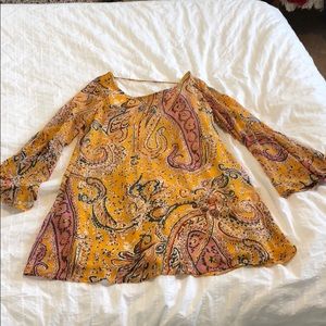 Yellow mini dress with bell sleeves. Like new !